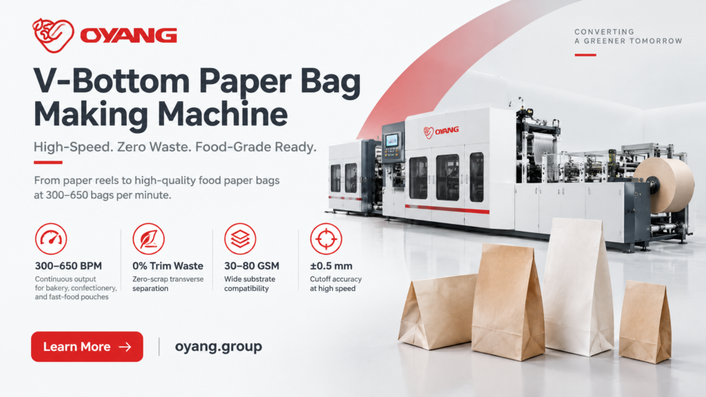 V Bottom Paper Bag Making Machine Rotary Serrated Cutoff & Food Packaging Guide